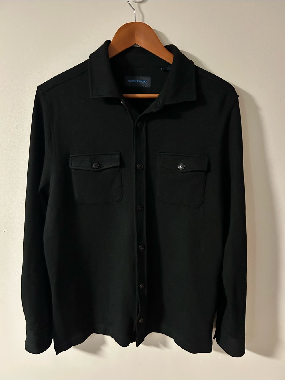 Patrick Assaraf Men's Luxury Black Stretch Knit Shirt Jacket Overshirt - Size L